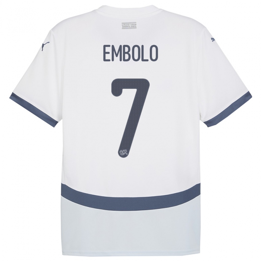 Damen Schweiz Breel Embolo #7 Weiß Auswärtstrikot Trikot 24-26 T-Shirt Schweiz