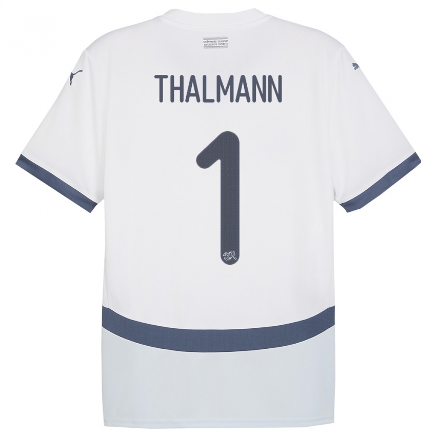 Damen Schweiz Gaelle Thalmann #1 Weiß Auswärtstrikot Trikot 24-26 T-Shirt Schweiz