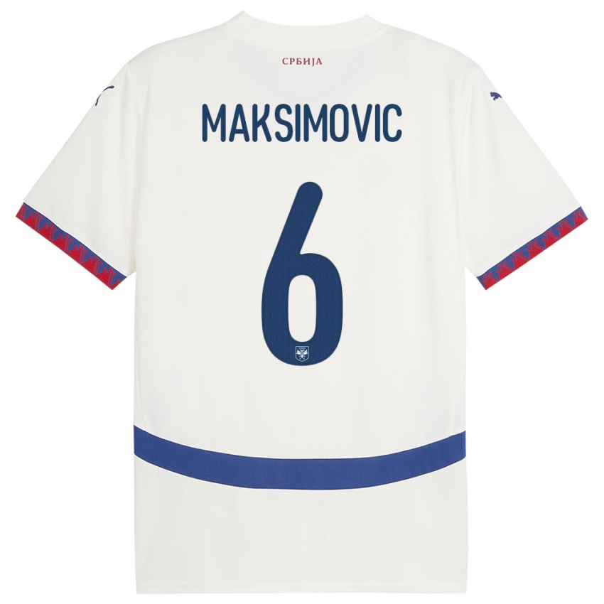 Femme Maillot Serbie Nemanja Maksimovic #6 Blanc Tenues Extérieur 24-26 T-Shirt Suisse