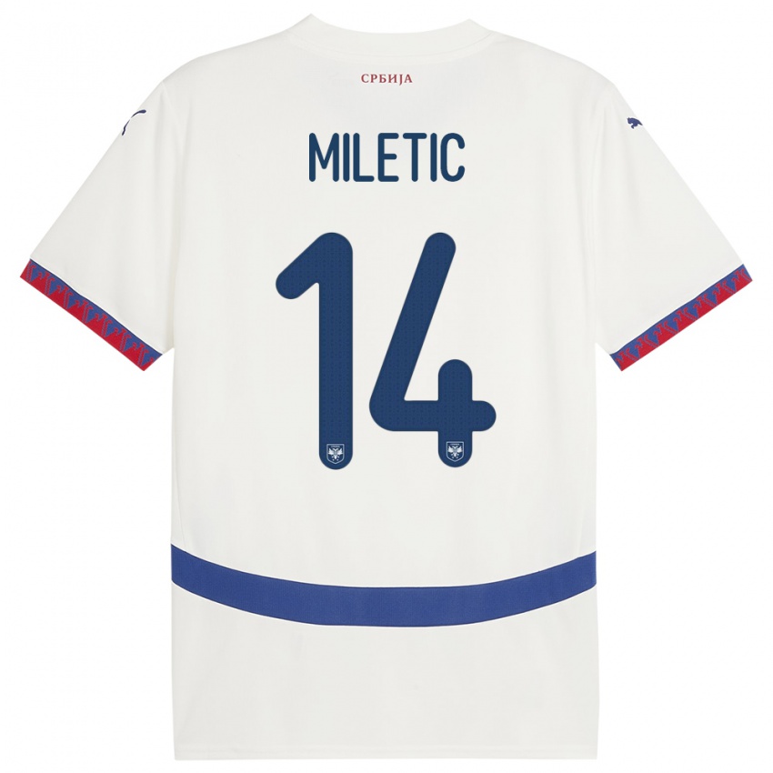 Femme Maillot Serbie Vladimir Miletic #14 Blanc Tenues Extérieur 24-26 T-Shirt Suisse