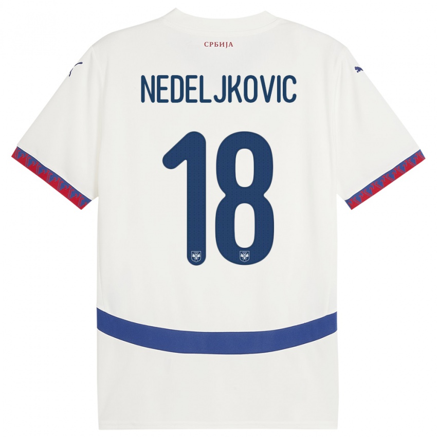 Femme Maillot Serbie Kosta Nedeljkovic #18 Blanc Tenues Extérieur 24-26 T-Shirt Suisse