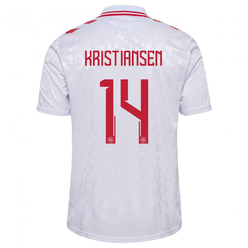 Damen Dänemark Victor Kristiansen #14 Weiß Auswärtstrikot Trikot 24-26 T-Shirt Schweiz