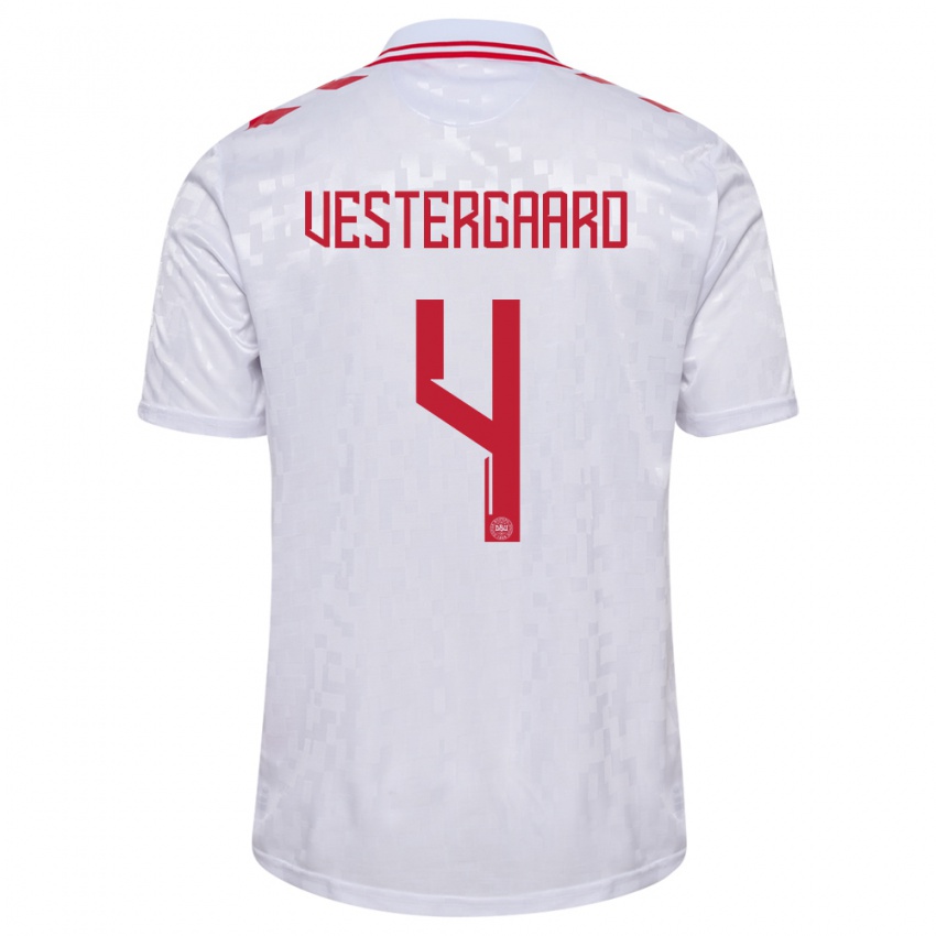 Damen Dänemark Jannik Vestergaard #4 Weiß Auswärtstrikot Trikot 24-26 T-Shirt Schweiz