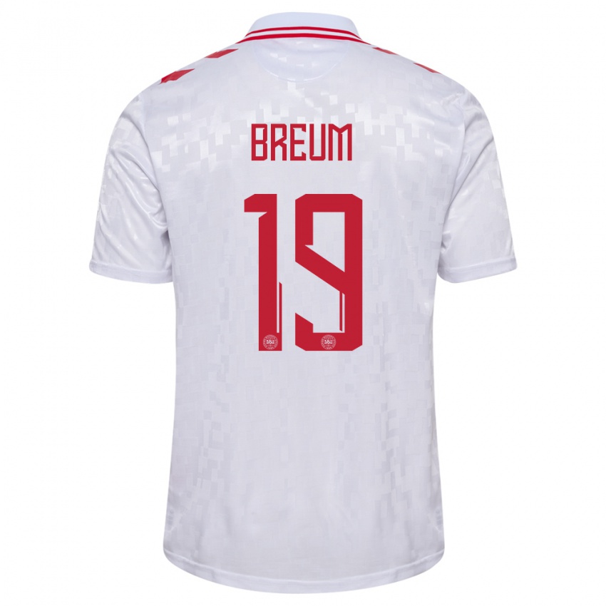 Damen Dänemark Jakob Breum #19 Weiß Auswärtstrikot Trikot 24-26 T-Shirt Schweiz