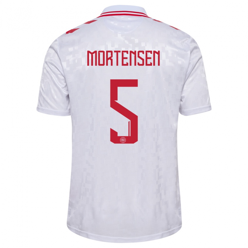 Femme Maillot Danemark Gustav Mortensen #5 Blanc Tenues Extérieur 24-26 T-Shirt Suisse