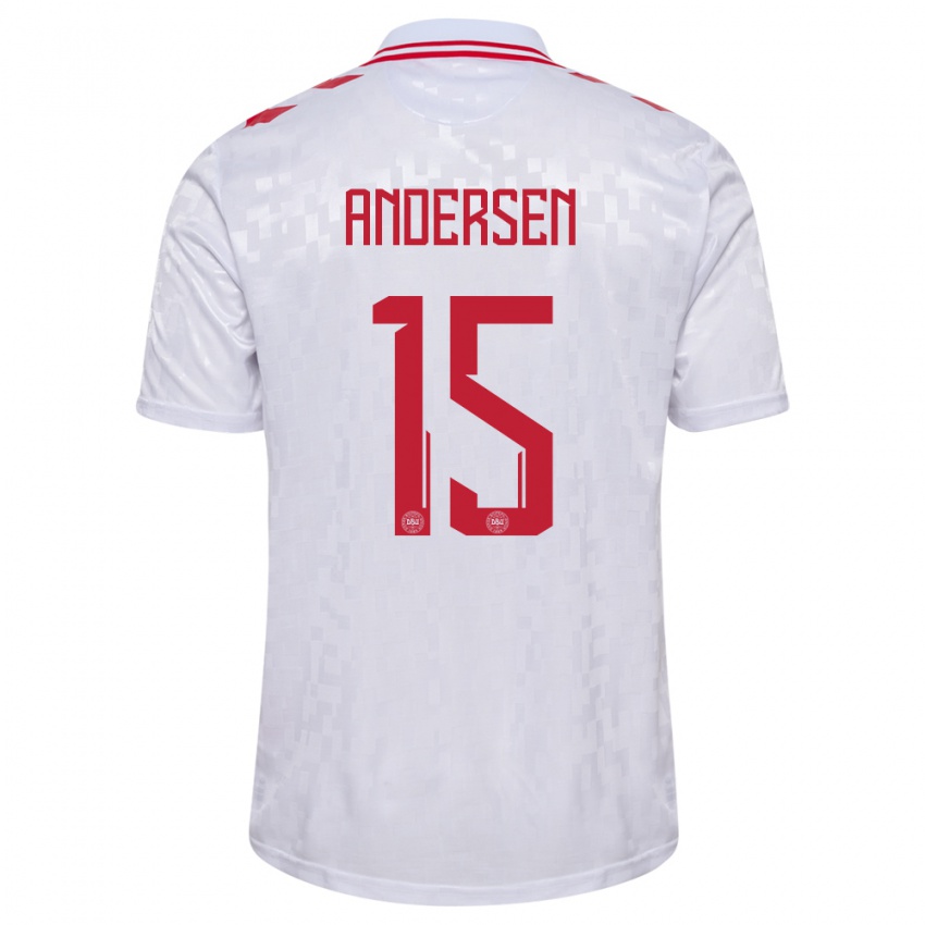 Damen Dänemark Jacob Andersen #15 Weiß Auswärtstrikot Trikot 24-26 T-Shirt Schweiz