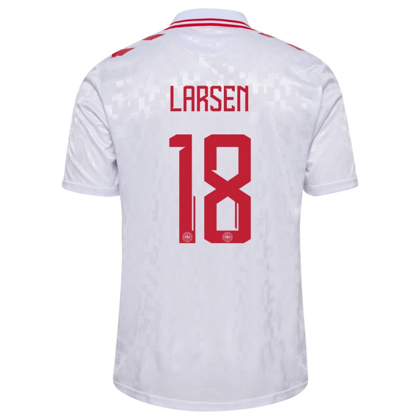 Damen Dänemark Lukas Larsen #18 Weiß Auswärtstrikot Trikot 24-26 T-Shirt Schweiz