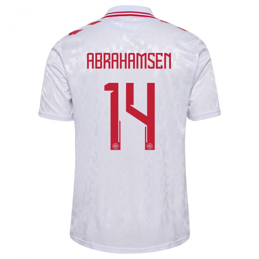 Damen Dänemark Mads Abrahamsen #14 Weiß Auswärtstrikot Trikot 24-26 T-Shirt Schweiz