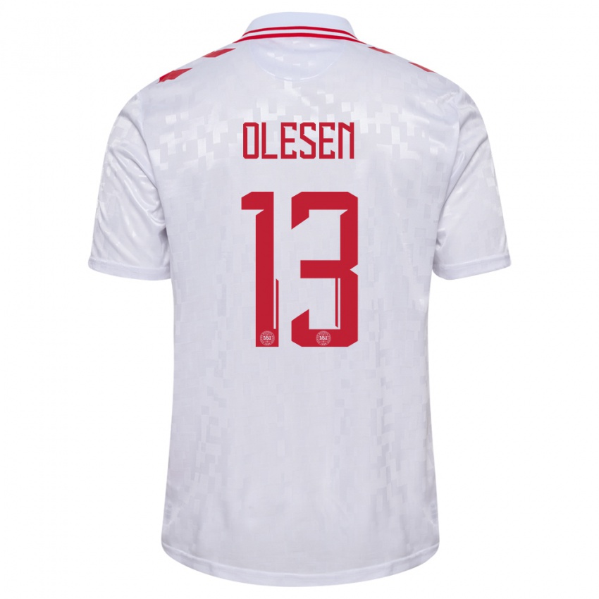 Damen Dänemark Karoline Olesen #13 Weiß Auswärtstrikot Trikot 24-26 T-Shirt Schweiz