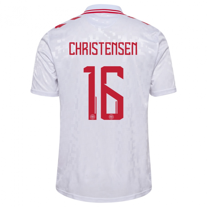 Damen Dänemark Oliver Christensen #16 Weiß Auswärtstrikot Trikot 24-26 T-Shirt Schweiz