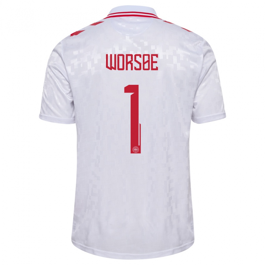 Damen Dänemark Laura Worsoe #1 Weiß Auswärtstrikot Trikot 24-26 T-Shirt Schweiz