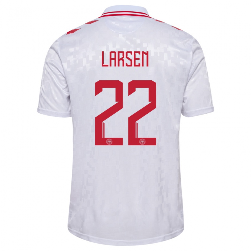Damen Dänemark Kathrine Larsen #22 Weiß Auswärtstrikot Trikot 24-26 T-Shirt Schweiz