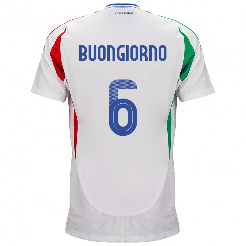 Damen Italien Alessandro Buongiorno #6 Weiß Auswärtstrikot Trikot 24-26 T-Shirt Schweiz
