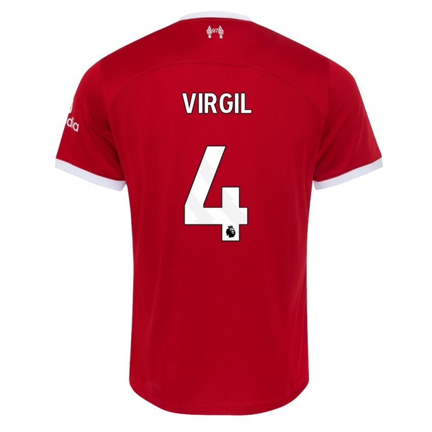 Enfant Maillot Virgil Van Dijk #4 Rouge Tenues Domicile 2023/24 T-Shirt Suisse