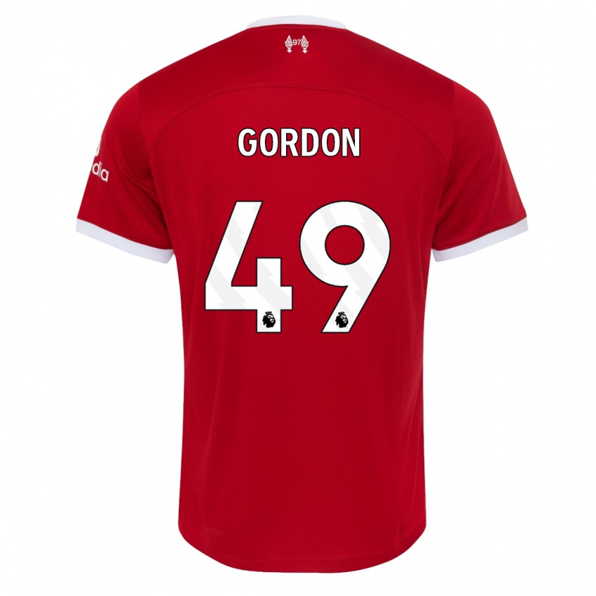 Enfant Maillot Kaide Gordon #49 Rouge Tenues Domicile 2023/24 T-Shirt Suisse
