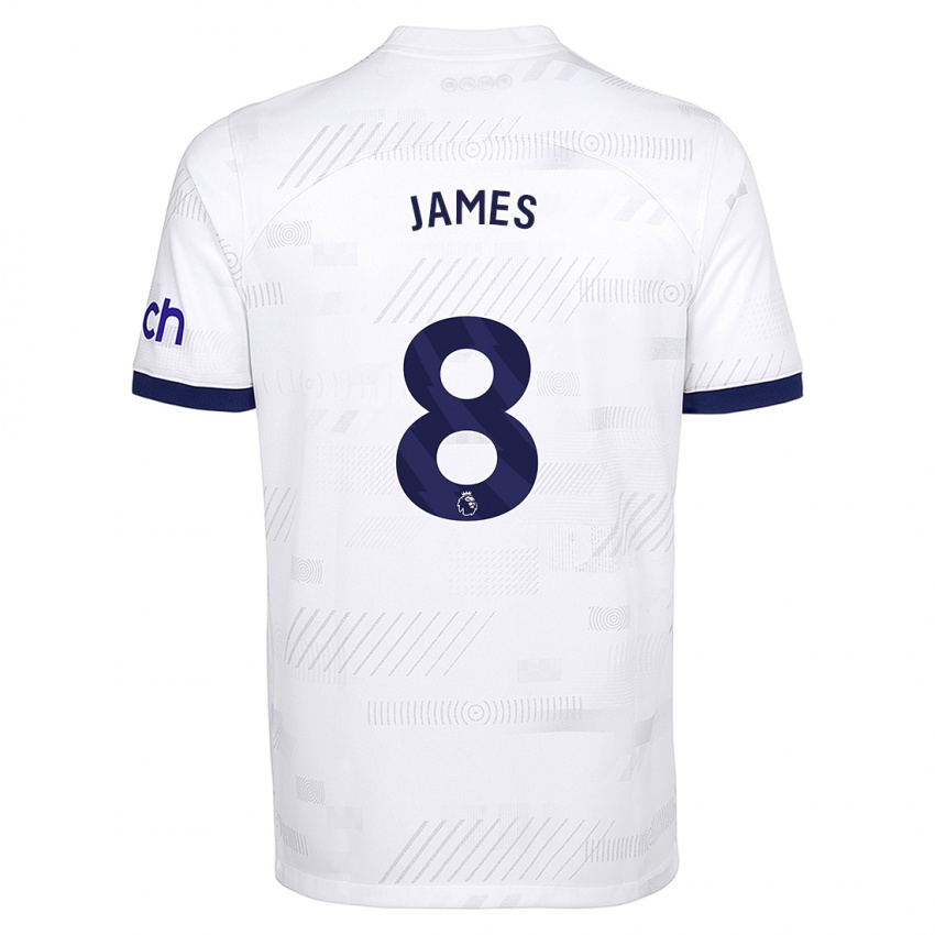 Enfant Maillot Angharad James #8 Blanc Tenues Domicile 2023/24 T-Shirt Suisse