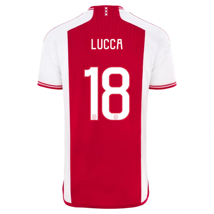 Enfant Maillot Lorenzo Lucca #18 Rouge Blanc Tenues Domicile 2023/24 T-Shirt Suisse
