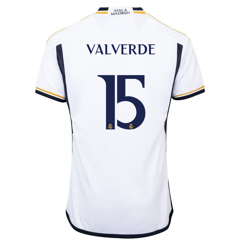 Enfant Maillot Federico Valverde #15 Blanc Tenues Domicile 2023/24 T-Shirt Suisse