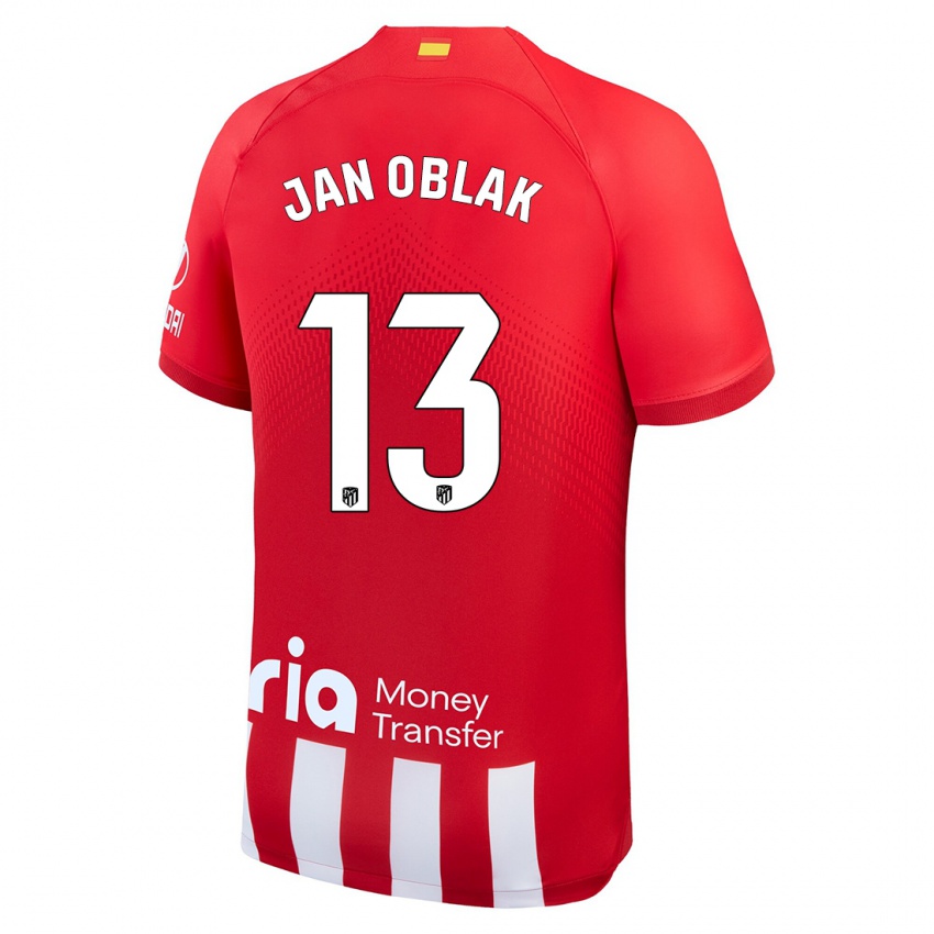 Enfant Maillot Jan Oblak #13 Rouge Blanc Tenues Domicile 2023/24 T-Shirt Suisse