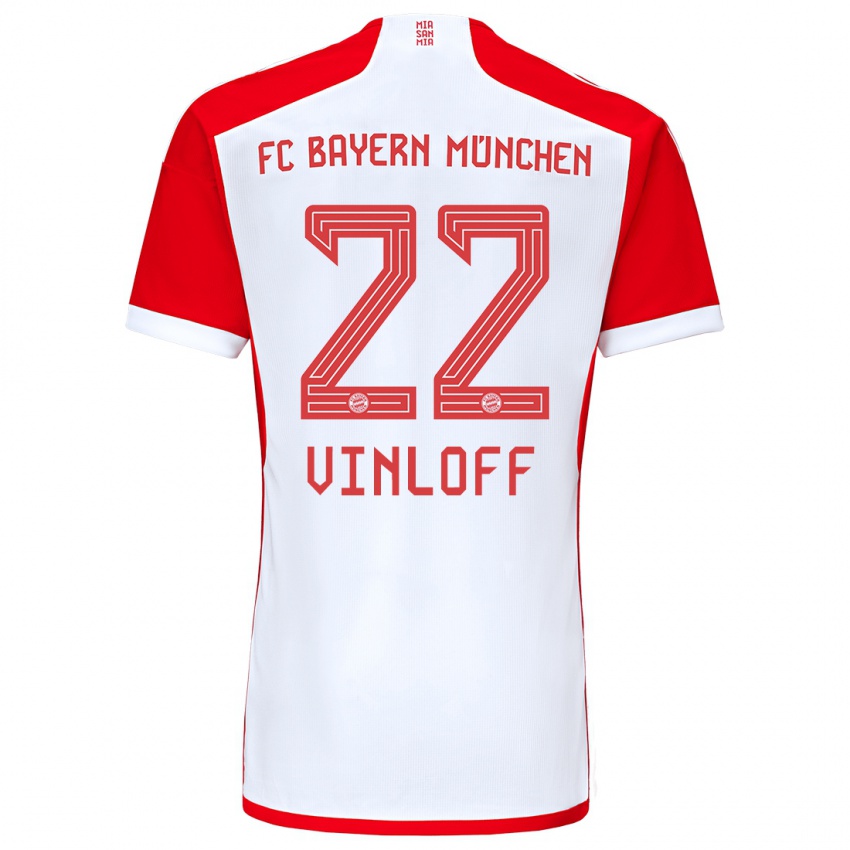 Enfant Maillot Matteo Vinloff #22 Rouge Blanc Tenues Domicile 2023/24 T-Shirt Suisse