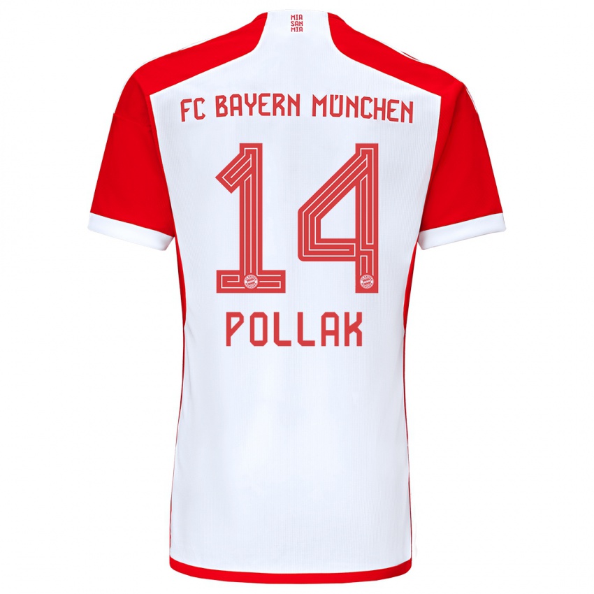 Enfant Maillot Florian Pollak #14 Rouge Blanc Tenues Domicile 2023/24 T-Shirt Suisse