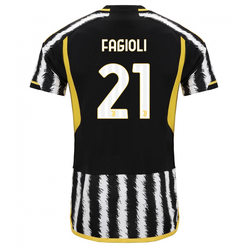 Enfant Maillot Nicolo Fagioli #21 Noir Blanc Tenues Domicile 2023/24 T-Shirt Suisse