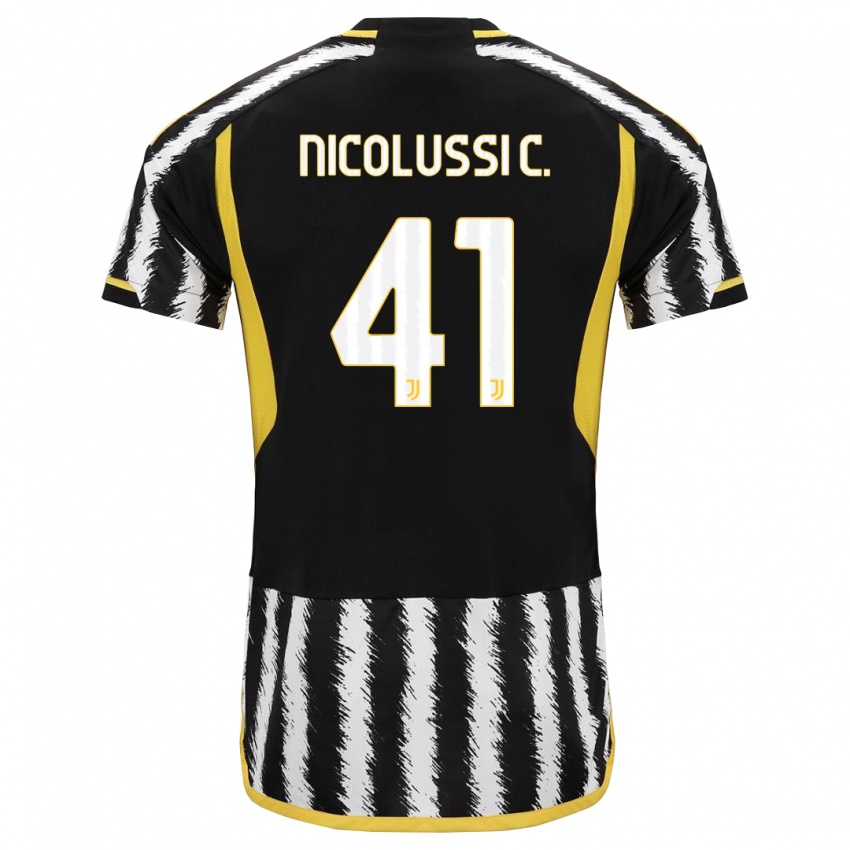 Enfant Maillot Hans Nicolussi Caviglia #41 Noir Blanc Tenues Domicile 2023/24 T-Shirt Suisse