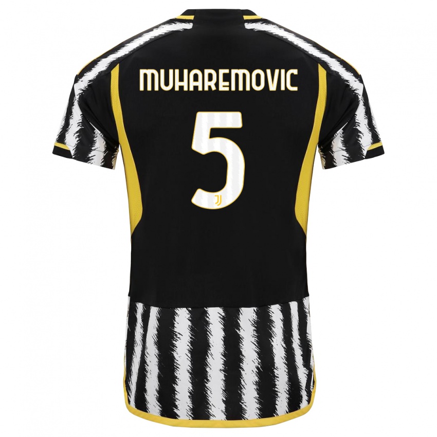 Enfant Maillot Tarik Muharemovic #5 Noir Blanc Tenues Domicile 2023/24 T-Shirt Suisse