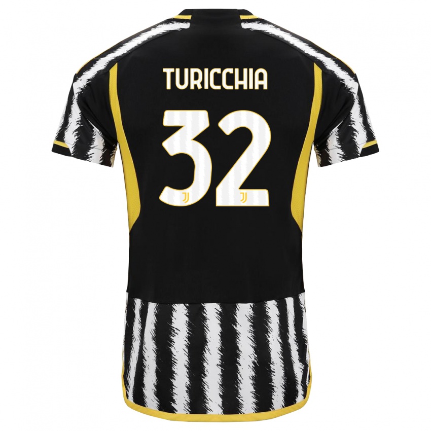 Enfant Maillot Riccardo Turicchia #32 Noir Blanc Tenues Domicile 2023/24 T-Shirt Suisse