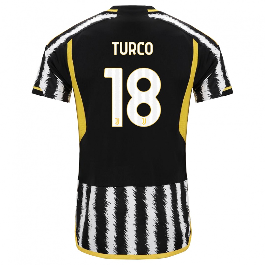 Enfant Maillot Nicolo Turco #18 Noir Blanc Tenues Domicile 2023/24 T-Shirt Suisse