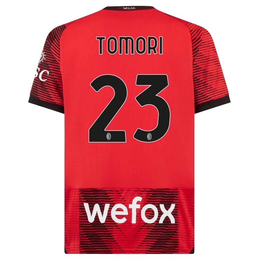Enfant Maillot Fikayo Tomori #23 Rouge Noir Tenues Domicile 2023/24 T-Shirt Suisse