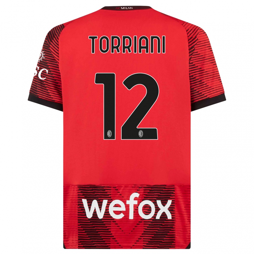 Enfant Maillot Lorenzo Torriani #12 Rouge Noir Tenues Domicile 2023/24 T-Shirt Suisse