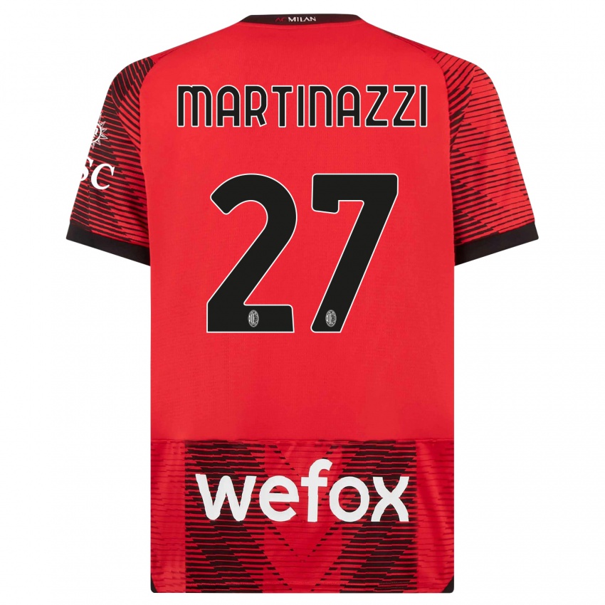 Enfant Maillot Luca Martinazzi #27 Rouge Noir Tenues Domicile 2023/24 T-Shirt Suisse