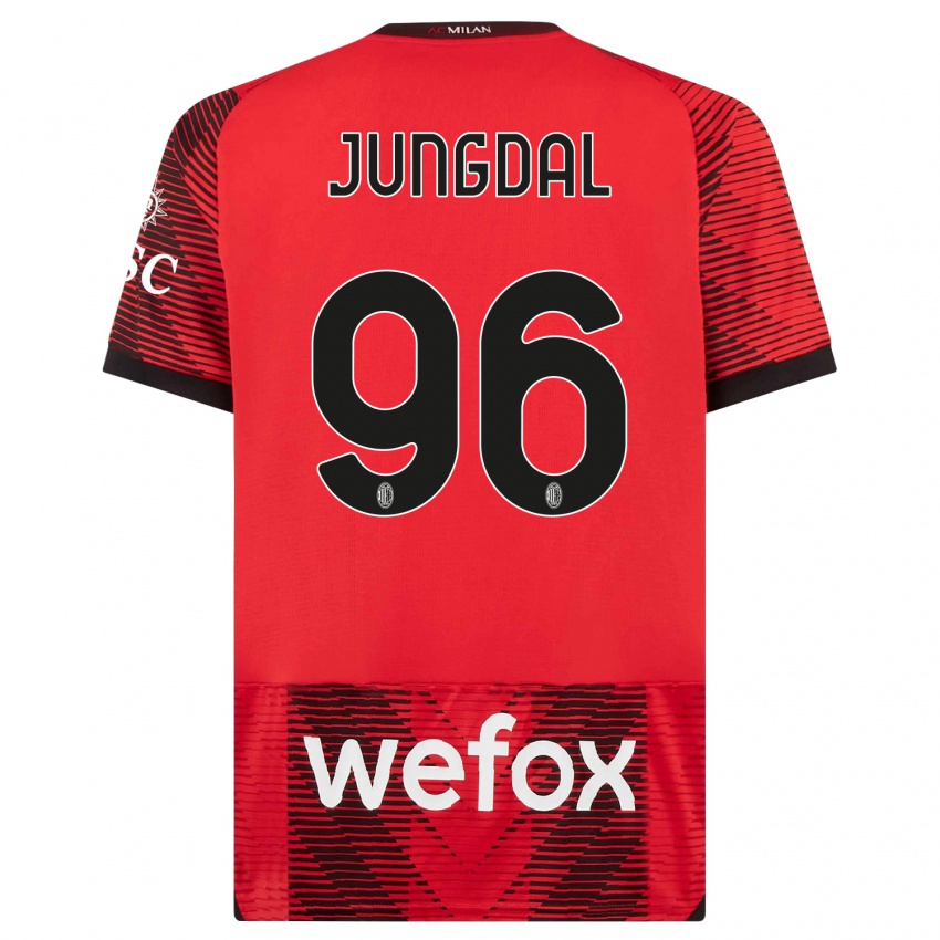 Enfant Maillot Andreas Jungdal #96 Rouge Noir Tenues Domicile 2023/24 T-Shirt Suisse