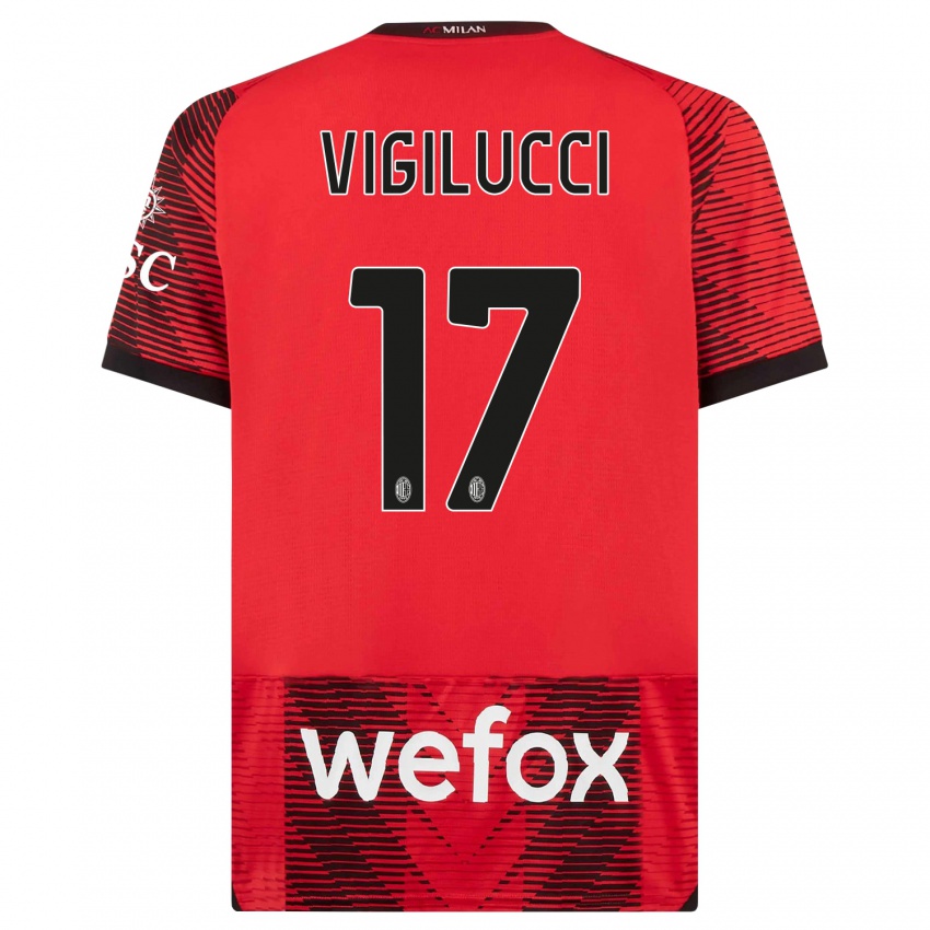 Enfant Maillot Valery Vigilucci #17 Rouge Noir Tenues Domicile 2023/24 T-Shirt Suisse
