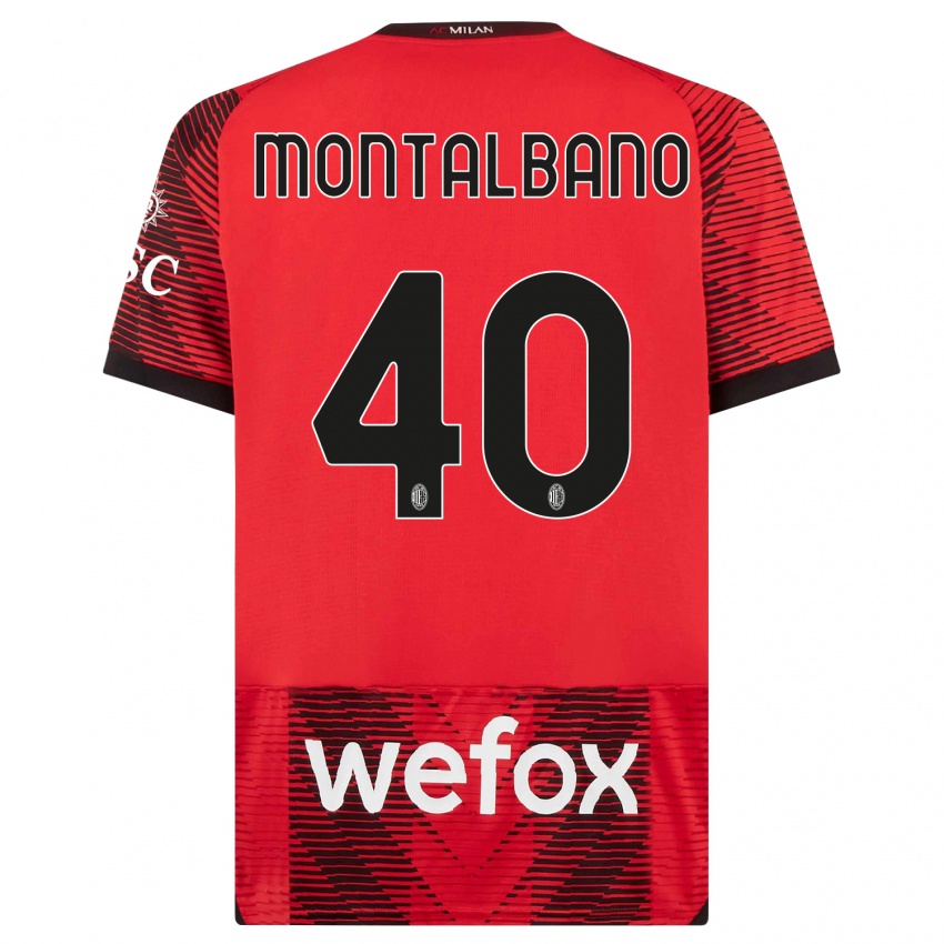 Enfant Maillot Nicolo Montalbano #40 Rouge Noir Tenues Domicile 2023/24 T-Shirt Suisse