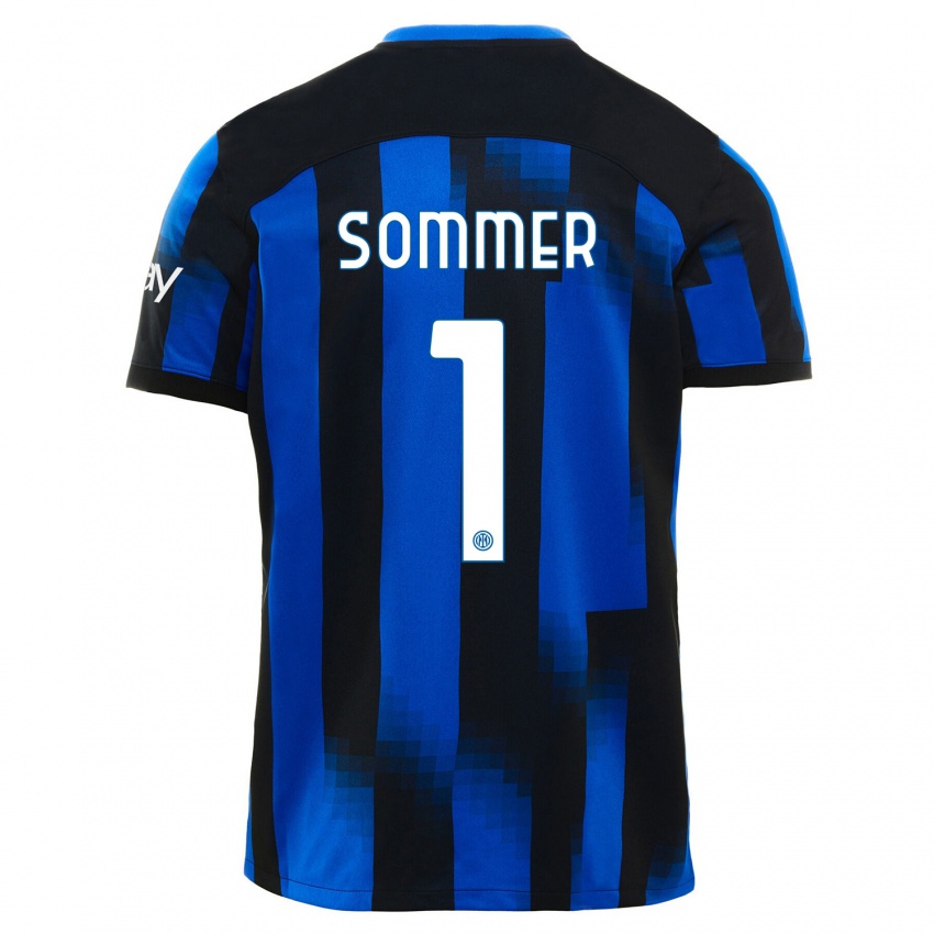 Kinder Yann Sommer #1 Schwarz Blau Heimtrikot Trikot 2023/24 T-Shirt Schweiz