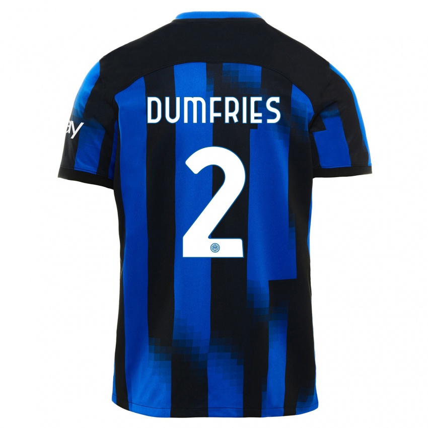 Enfant Maillot Denzel Dumfries #2 Noir Bleu Tenues Domicile 2023/24 T-Shirt Suisse