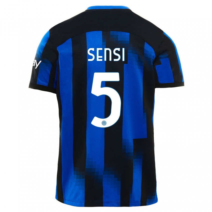 Enfant Maillot Stefano Sensi #5 Noir Bleu Tenues Domicile 2023/24 T-Shirt Suisse