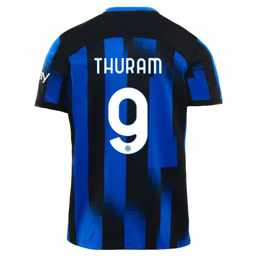 Kinder Marcus Thuram #9 Schwarz Blau Heimtrikot Trikot 2023/24 T-Shirt Schweiz