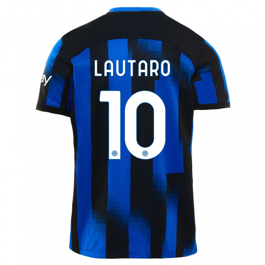 Enfant Maillot Lautaro Martinez #10 Noir Bleu Tenues Domicile 2023/24 T-Shirt Suisse