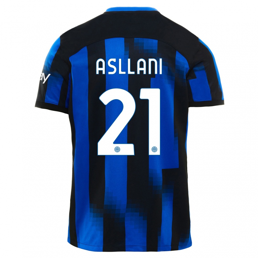 Enfant Maillot Kristjan Asllani #21 Noir Bleu Tenues Domicile 2023/24 T-Shirt Suisse