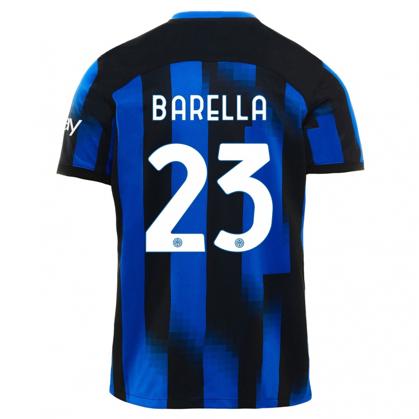 Enfant Maillot Nicolo Barella #23 Noir Bleu Tenues Domicile 2023/24 T-Shirt Suisse