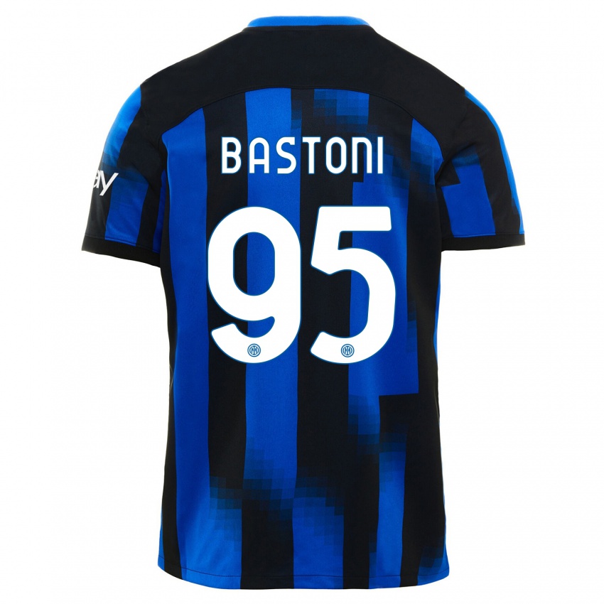 Enfant Maillot Alessandro Bastoni #95 Noir Bleu Tenues Domicile 2023/24 T-Shirt Suisse