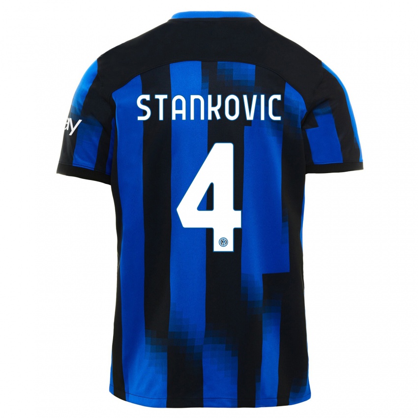 Enfant Maillot Aleksandar Stankovic #4 Noir Bleu Tenues Domicile 2023/24 T-Shirt Suisse