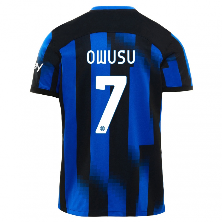 Enfant Maillot Enoch Owusu #7 Noir Bleu Tenues Domicile 2023/24 T-Shirt Suisse