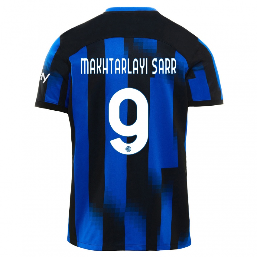 Enfant Maillot Amadou Makhtarlayi Sarr #9 Noir Bleu Tenues Domicile 2023/24 T-Shirt Suisse