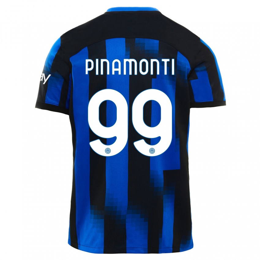 Enfant Maillot Andrea Pinamonti #99 Noir Bleu Tenues Domicile 2023/24 T-Shirt Suisse