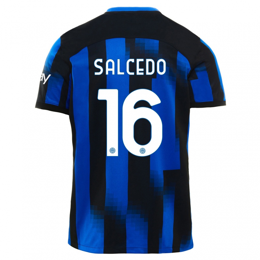 Enfant Maillot Eddie Salcedo #16 Noir Bleu Tenues Domicile 2023/24 T-Shirt Suisse