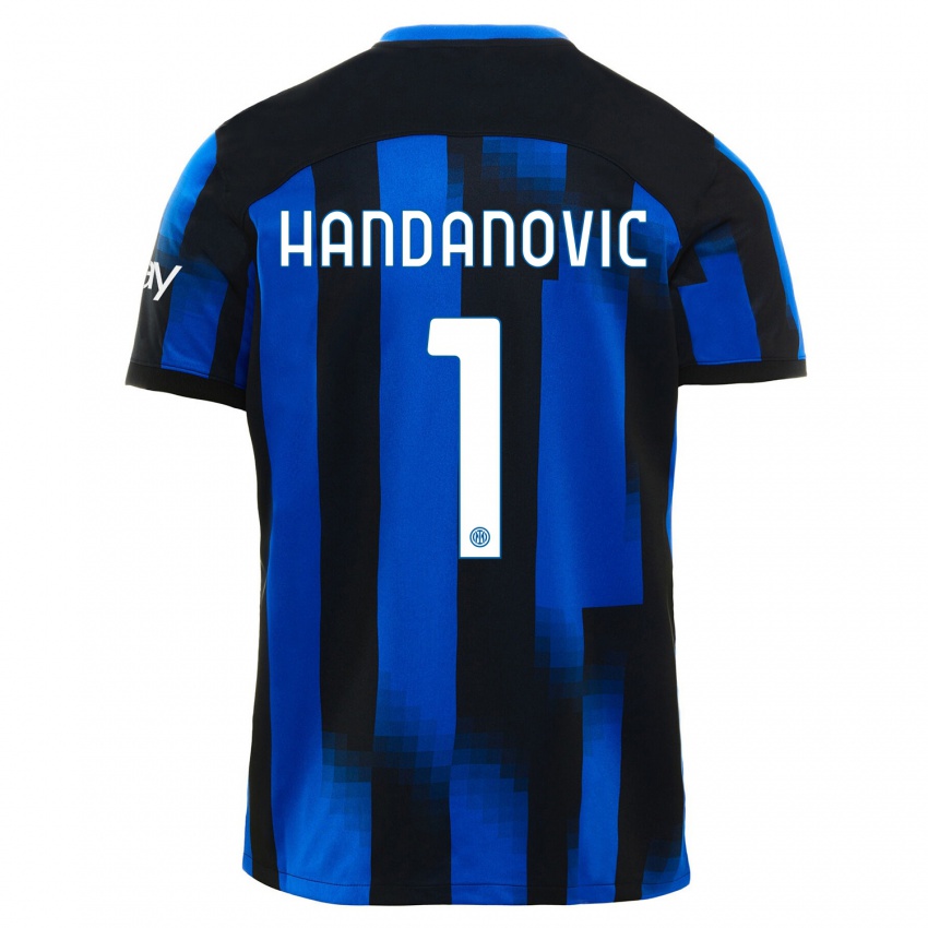 Enfant Maillot Samir Handanovic #1 Noir Bleu Tenues Domicile 2023/24 T-Shirt Suisse